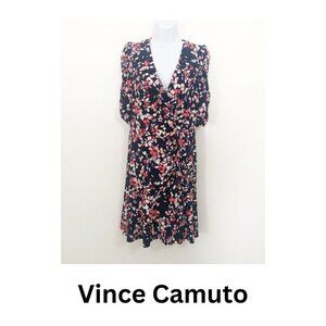 Vince Camuto Navy Floral Print Fit & Flare Dress Size M